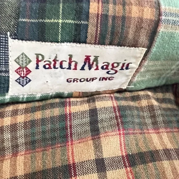 Patch magic unisex reversible button up Tan Plaid Jacket - Picture 11 of 14